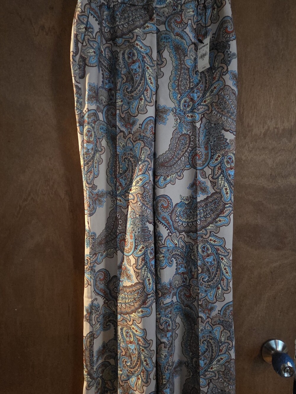 Express Women's Paisley Dress Pants in Beige With Turquoise, Orange and Brown